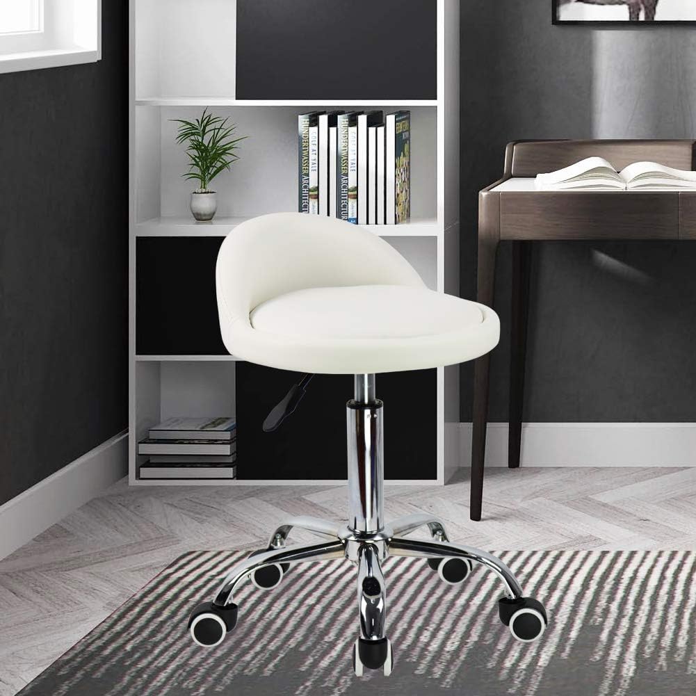 KKTONER Rollhocker mit Rückenlehne höhenverstellbar drehbar Arbeitshocker Drehhocker Rollhocker Büro