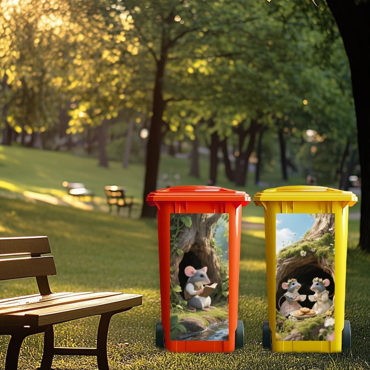 ANATTASOUL Mülleimer Aufkleber, 2 Blätter Mülltonnen Aufkleber 38×82cm Baumloch und Maus Selbstklebe