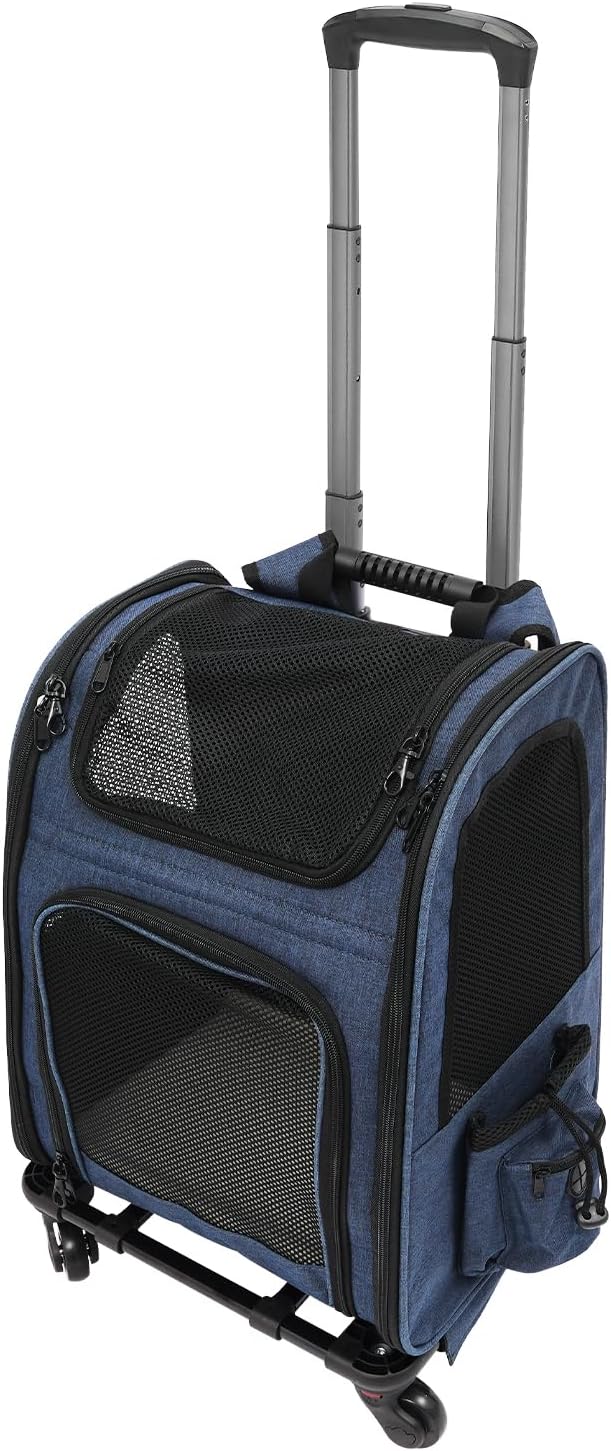 Katzenrucksack Hunderucksack mit Trolley, 2 in 1 Erweiterbar Haustier-Trolley-Rucksack mit Rädern, T