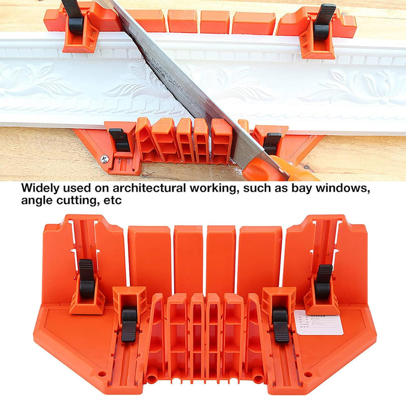 Stuckleisten Gehrungslade 14-Zoll Säge Klemmbox Holzschneide Handsäge mit Klemme, Kunststoff Schneid