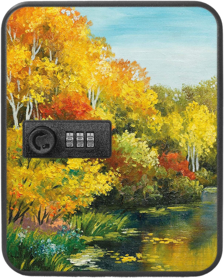 banjado® Burg-Wächter® abschliessbarer Schlüsselkasten mit Motiv Kanal Im Herbst für 20 Schlüssel -