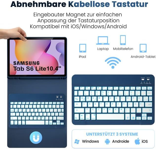 LAMA Tastaturhülle mit Maus für Samsung Galaxy Tab S6 Lite, Hülle mit Tastatur für Tab S6 Lite 10,4“