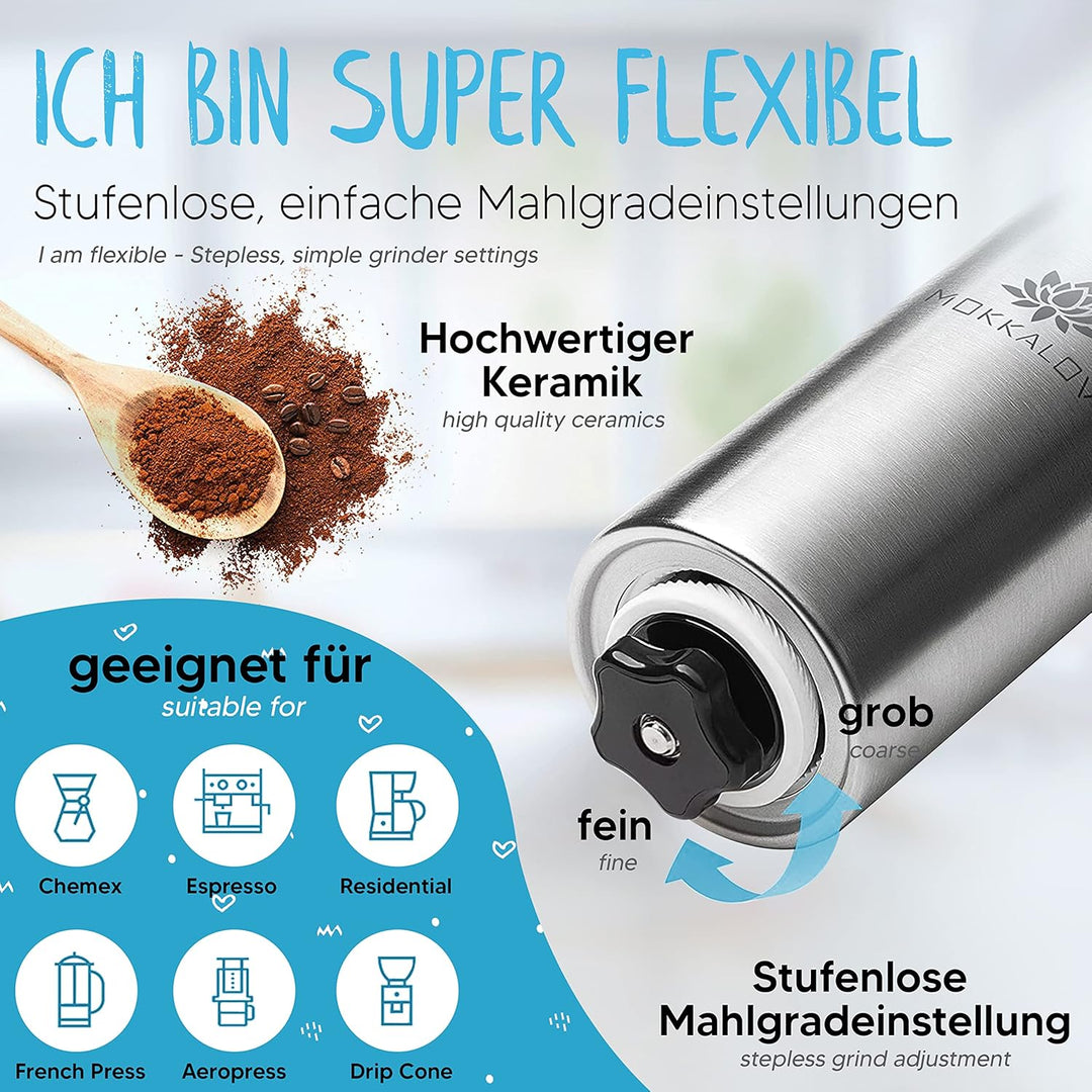 LÖWENKÖNIG® MOKKALOV Edition - Kaffeemühle manuell mit Keramik-Kegelmahlwerk I Kaffeemühle Hand - Ha