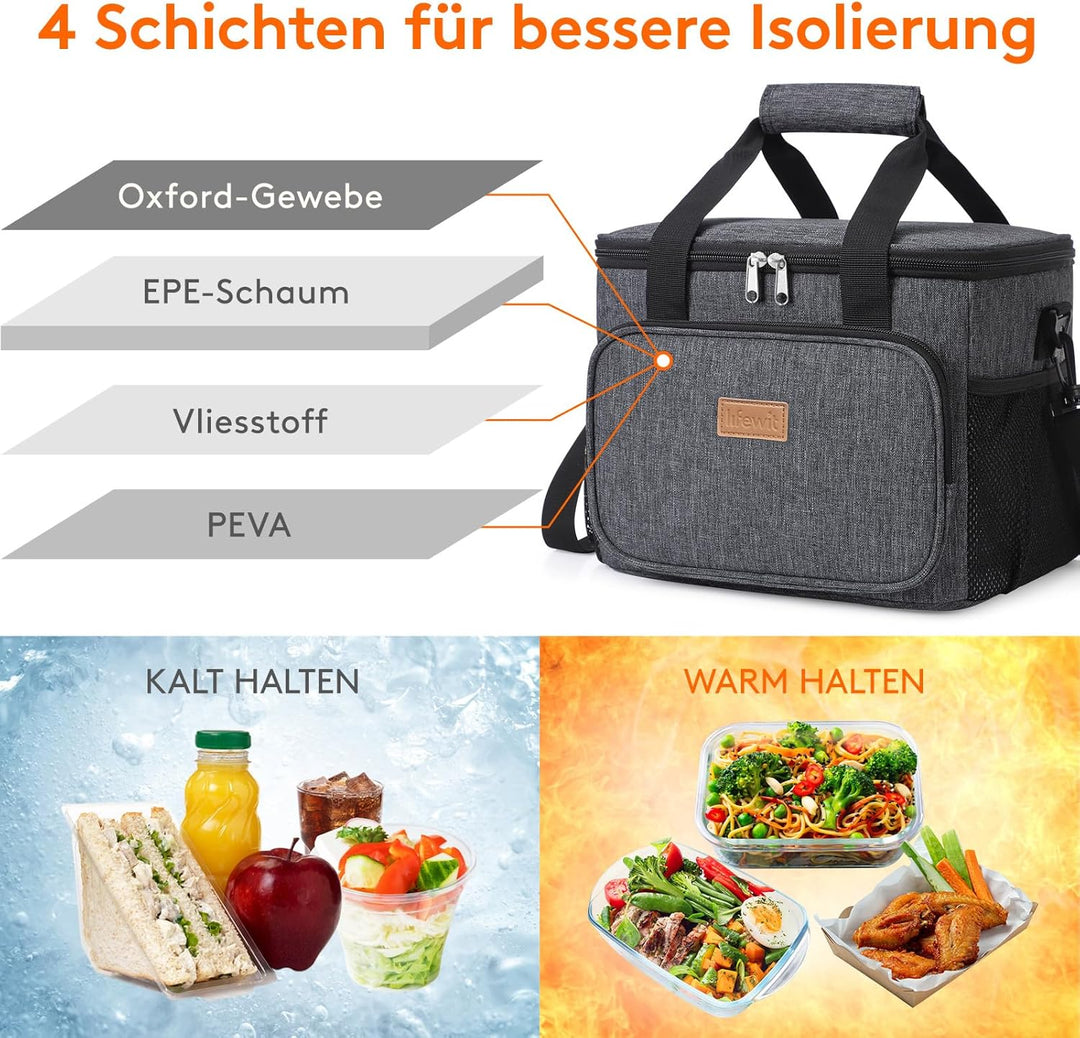 Lifewit 15L Kühltasche klein unterwegs, Isolierte Cooler Bag Lunchtasche faltbar für Herren und Dame