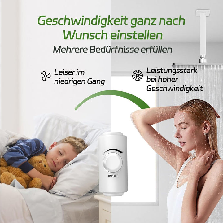 Badlüfter Fan mit Stufenlosem Schalter, Leiser WC Lüfter 28dB, Starker Lüftung IPX4 Bad Lüfter, Ablu
