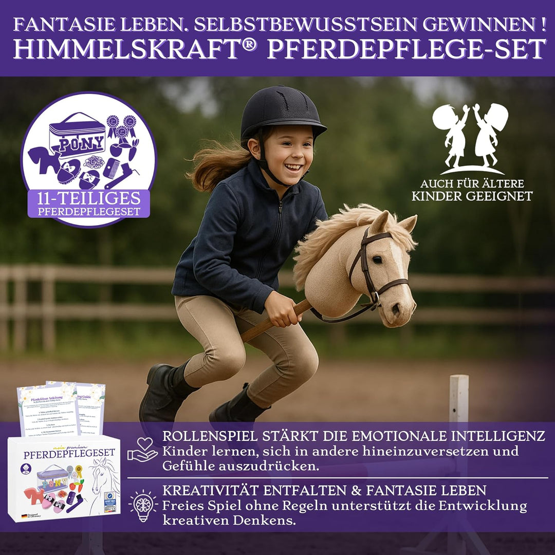 Hobby Horse Zubehör – Echtes Pferdepflegeset & Putztasche für Kinder – Mit Bürsten, Hufkratzer, Schl