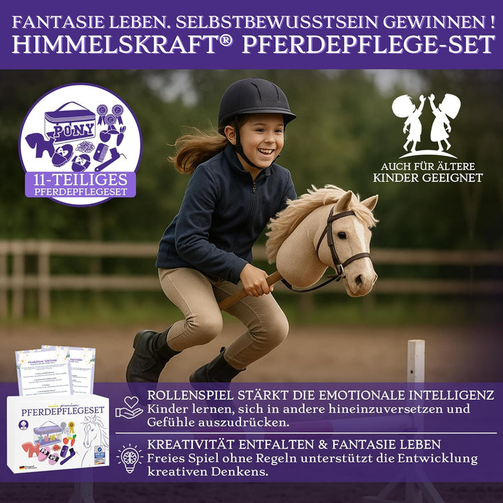 Hobby Horse Zubehör – Echtes Pferdepflegeset & Putztasche für Kinder – Mit Bürsten, Hufkratzer, Schl