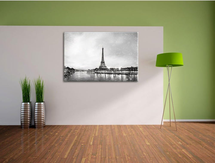 Pixxprint Eifelturm Paris bei Nacht als Leinwandbild/Grösse: 100x70 cm/Wandbild/Kunstdruck/fertig be