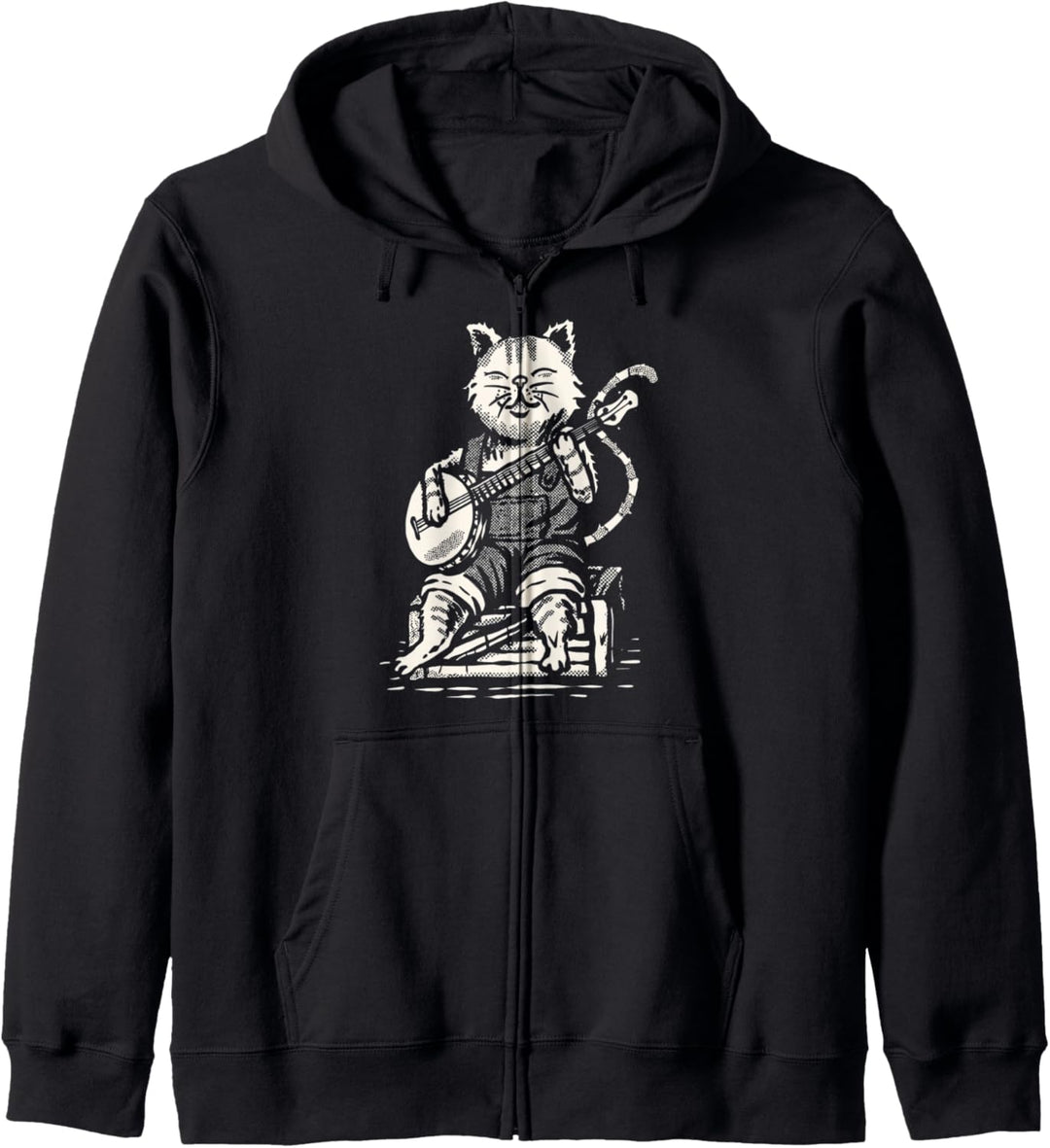 Cute Banjo Cat and Overalls Funny Bluegrass Music Kapuzenjacke