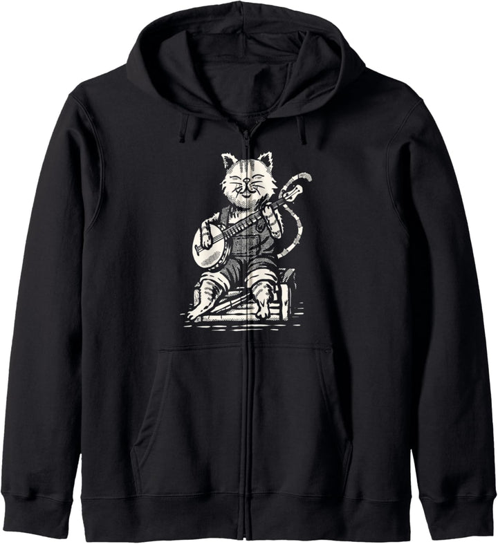 Cute Banjo Cat and Overalls Funny Bluegrass Music Kapuzenjacke