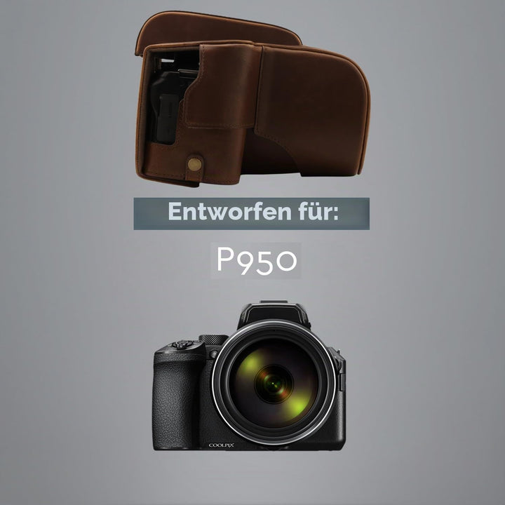 MegaGear Schutzhülle aus Kunstleder kompatibel mit Nikon Coolpix P950 - Dunkelbraun, MG1879, Dunkelb