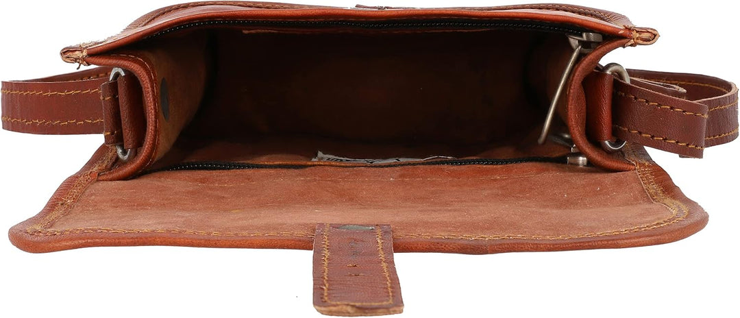 Gusti Umhängetasche Leder - Mary S Damen Handtasche Umhängetasche klein Vintage Braun Leder Braun S,