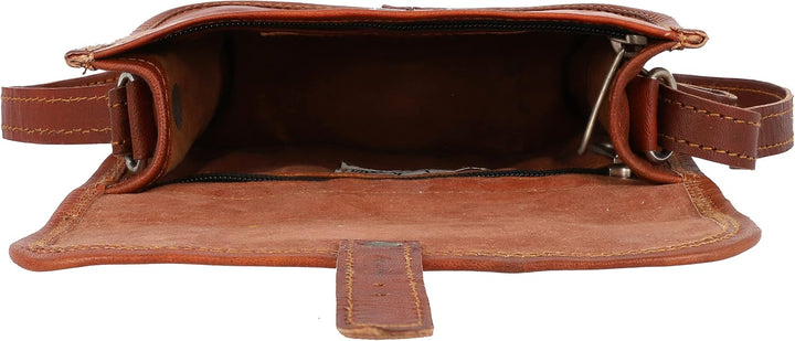 Gusti Umhängetasche Leder - Mary S Damen Handtasche Umhängetasche klein Vintage Braun Leder Braun S,