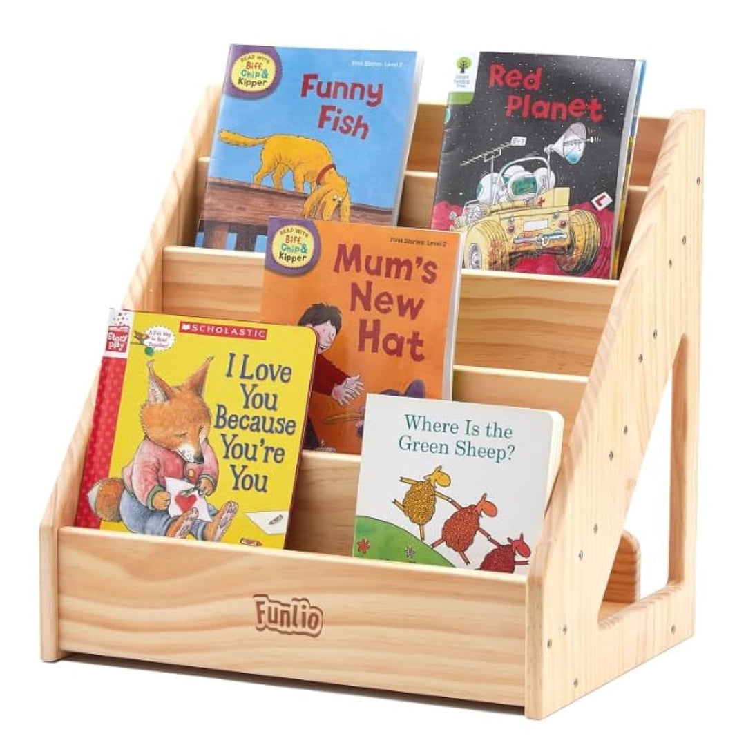 FUNLIO Montessori Bücherregal für Kleinkinder 1-5 Jahre, Nach vorne gerichtetes bücherregal mit Grif
