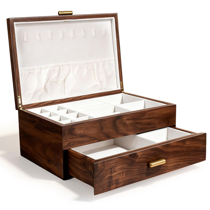 Schmuckkasten – Handgefertigtes Massivholz Retro Schmuck Box mit Schubladen Samt Innenfutter, Armbän