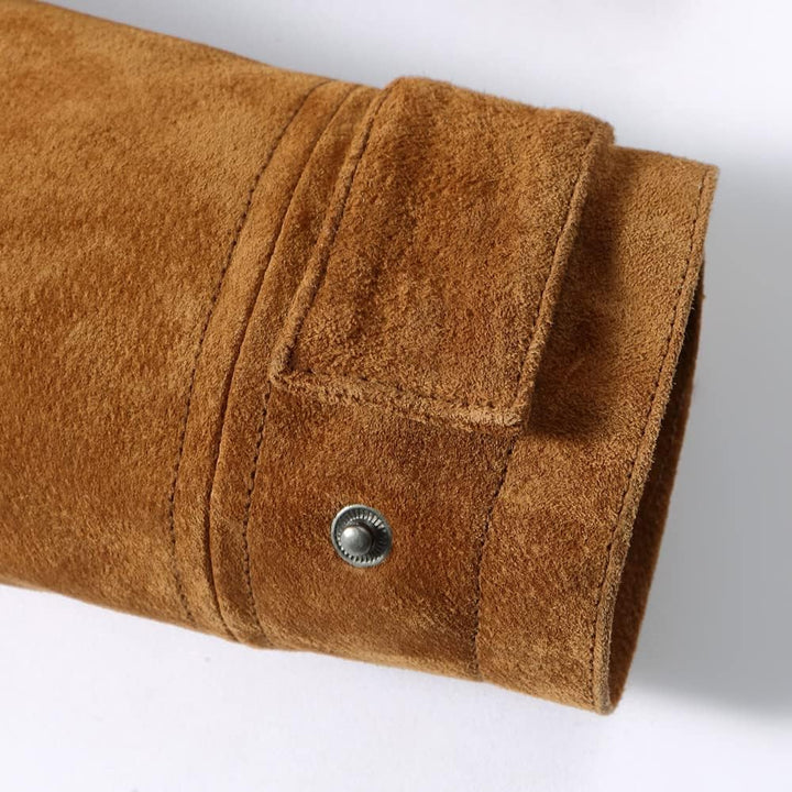 FLAVOR Herren Lederjacke Wildleder Jacke Baumwolle Gefüttert Mit Abnehmbares Kragen Freizeitjacke L