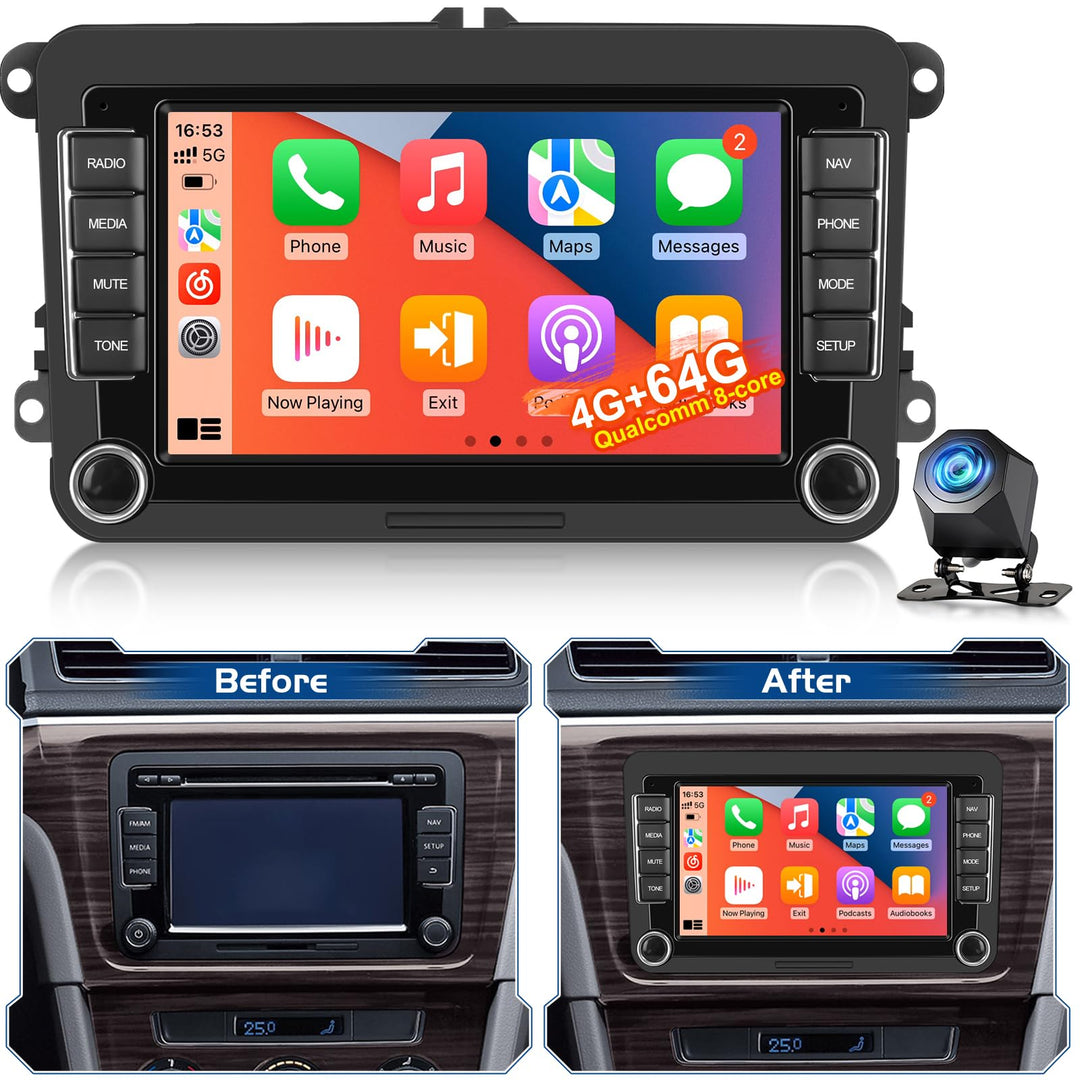 Qualcomm Octa‑Core 4+64G Android Autoradio für VW Golf Passat Jetta Tiguan Polo Caddy, Seat, Skoda –