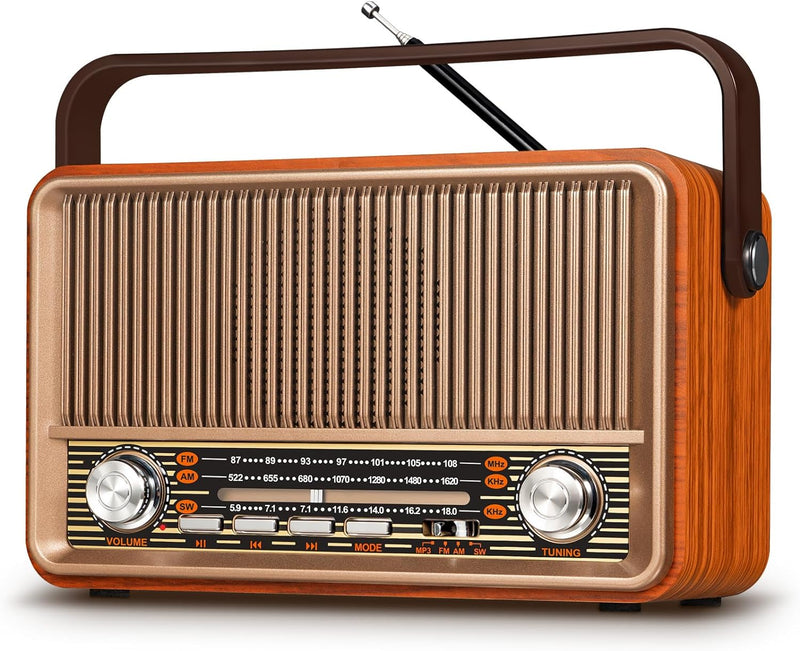 PRUNUS J-120 AM/FM/SW Retro Radio Klein, Kofferradio mit 1800mAh Akku, oder AC-Strom, Küchenradio No