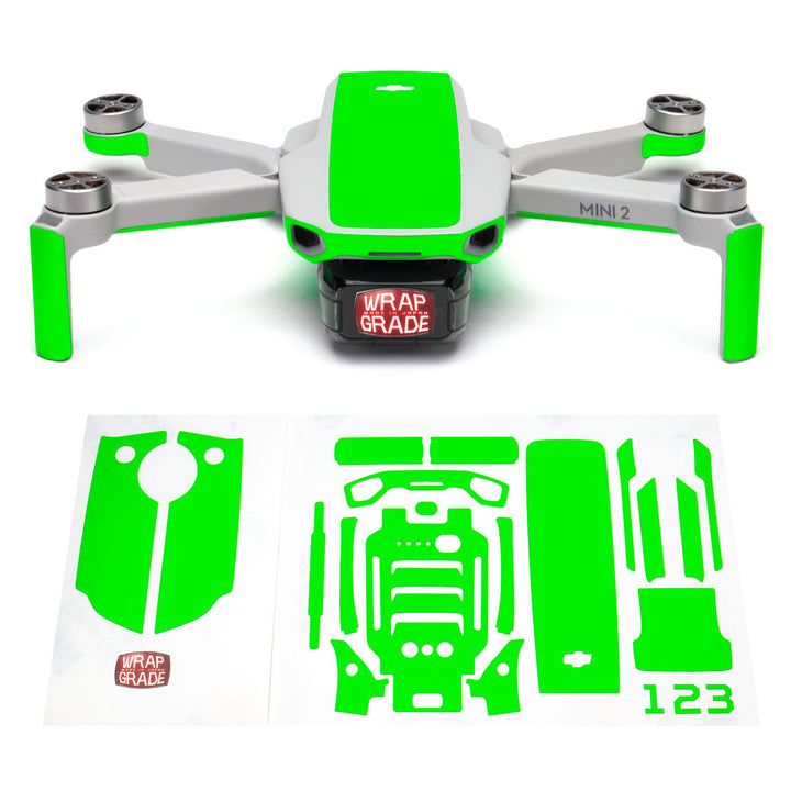 Wrapgrade Skin Sticker Set Kompatibel mit DJI Mini 2 | Akzentfarbe (NEON GREEN), Neon Green