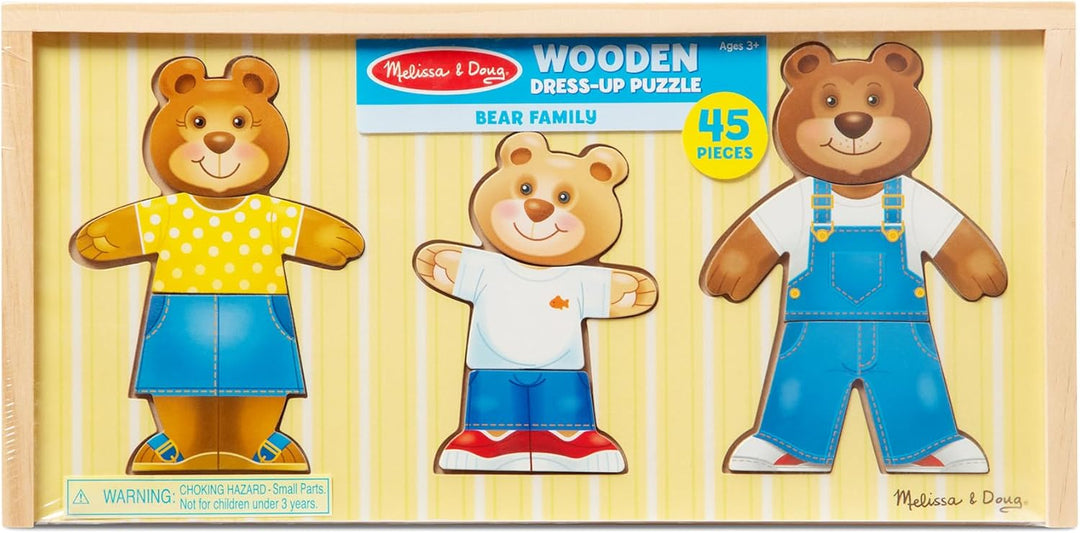 Melissa & Doug Mix 'n Match Holzpuzzle zum Ankleiden einer Bärenfamilie mit Aufbewahrungsbehälter (4