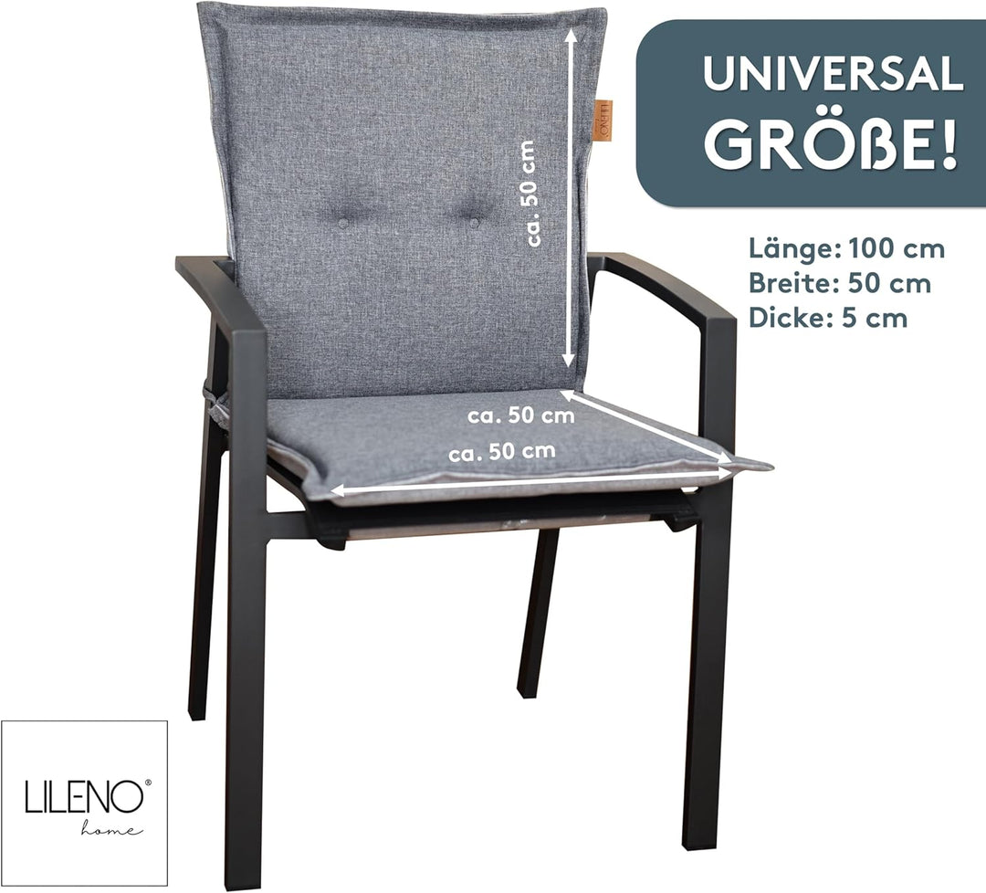 LILENO HOME Gartenstuhl Auflagen [2er Set - Niedriglehner] in Grau - Bequeme Liegen als Sitzauflagen