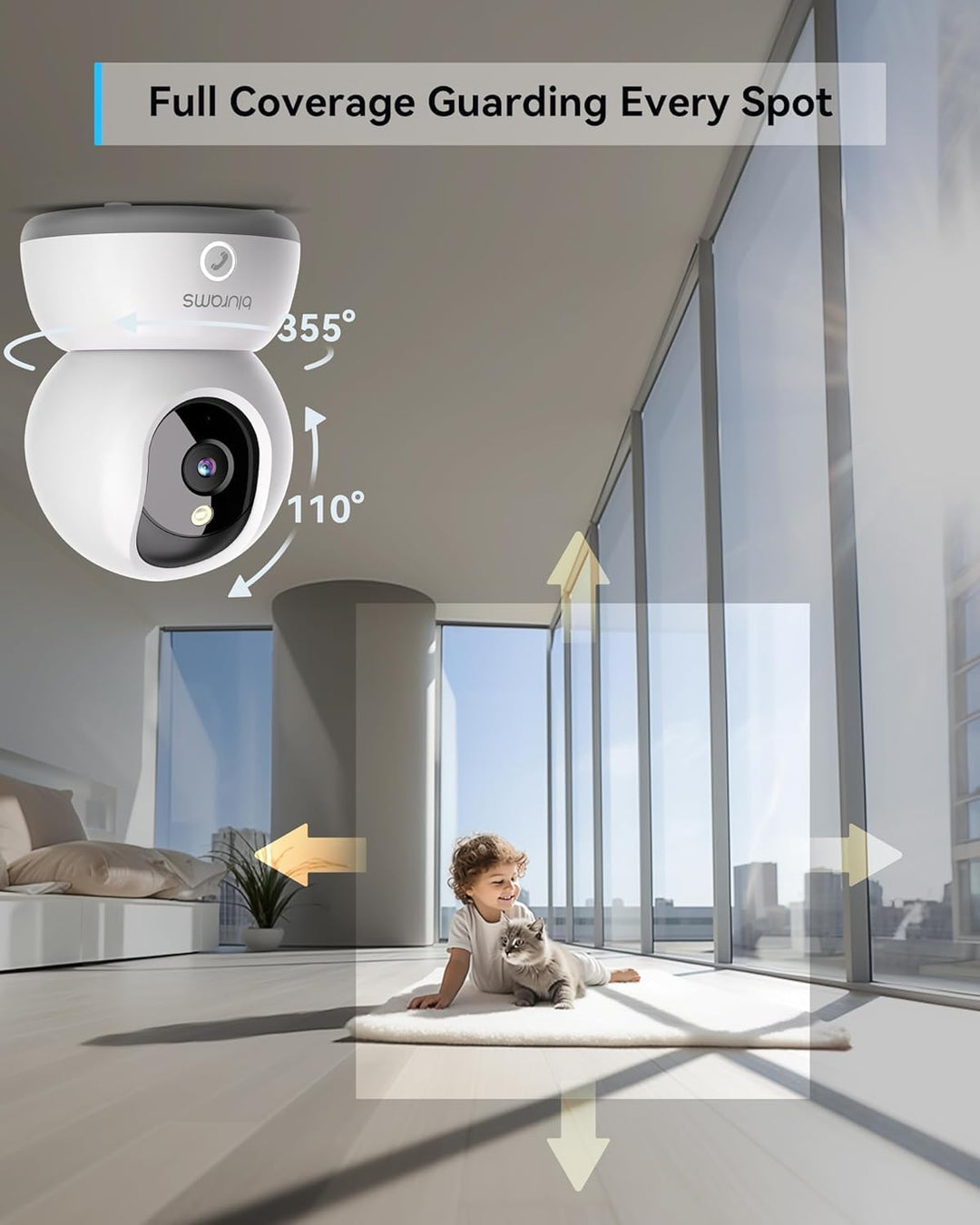 blurams Überwachungskamera Innen, 2K WLAN Kamera, PTZ Hundekamera, 360° IP Kamera für Heimsicherheit
