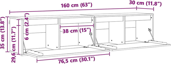 vidaXL Wandschrank mit Regal mit Tür 2 pcs Wachsbraun 80 x 30 x 35 cm, Wohnzimmer Regal, rechteckige