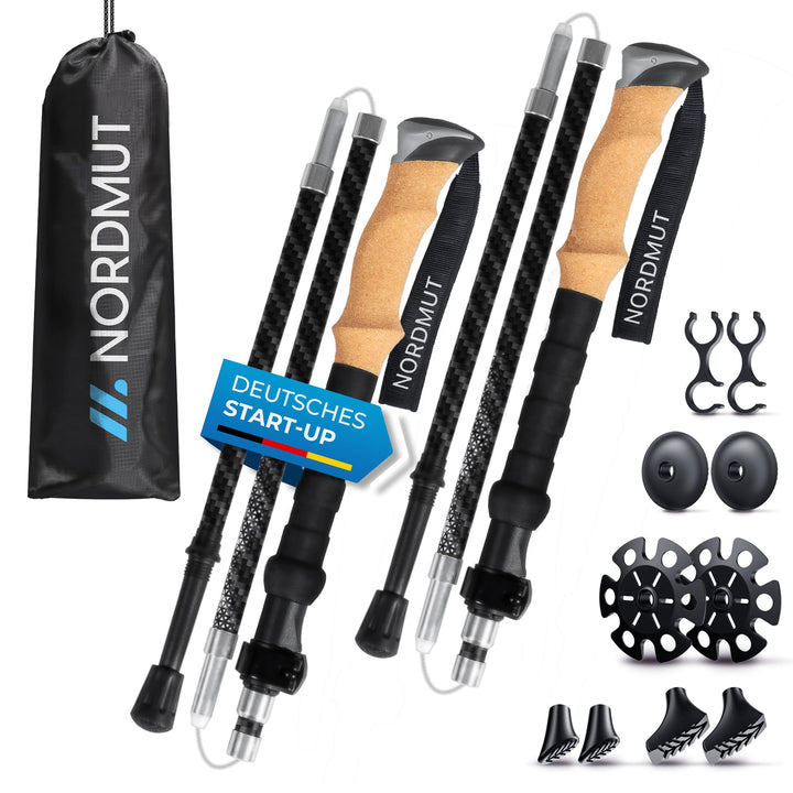 NORDMUT® Wanderstöcke faltbar aus ultraleichten Aluminium oder Carbon - ab 1,50m oder 1,65m - stabil