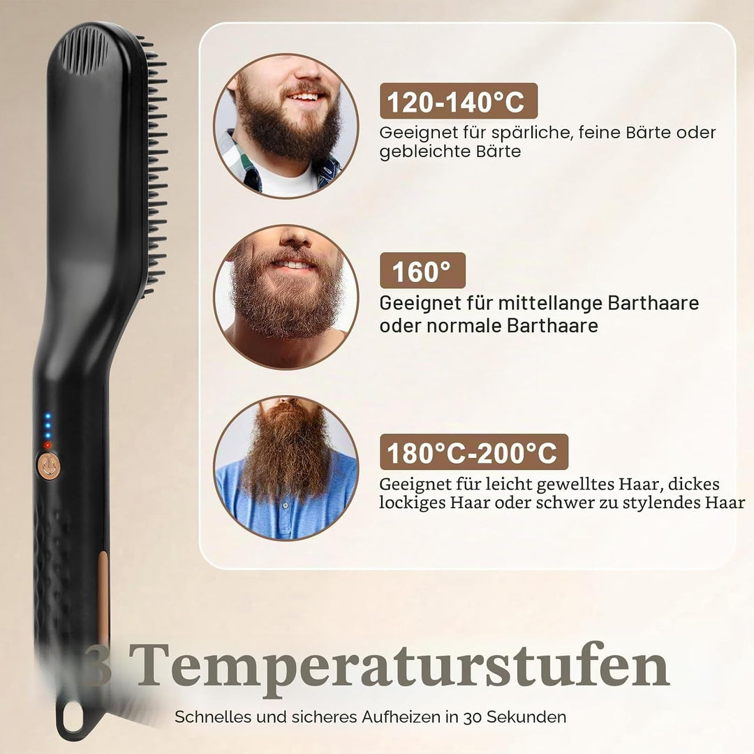 Bartglätter für Männer, 3 in 1 Mini Elektrische Bart Glätteisen, Elektrischer Haarglätter Bart Bürst