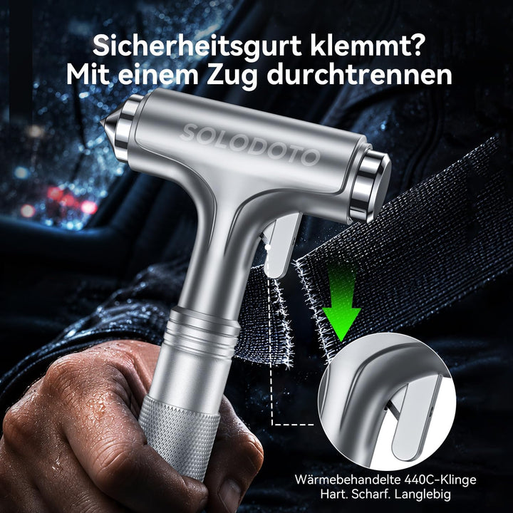2-in-1 Notfallhammer Auto mit Gurtschneider, hochharte Wolframstahlspitze GUrtschneider Notfallhamme