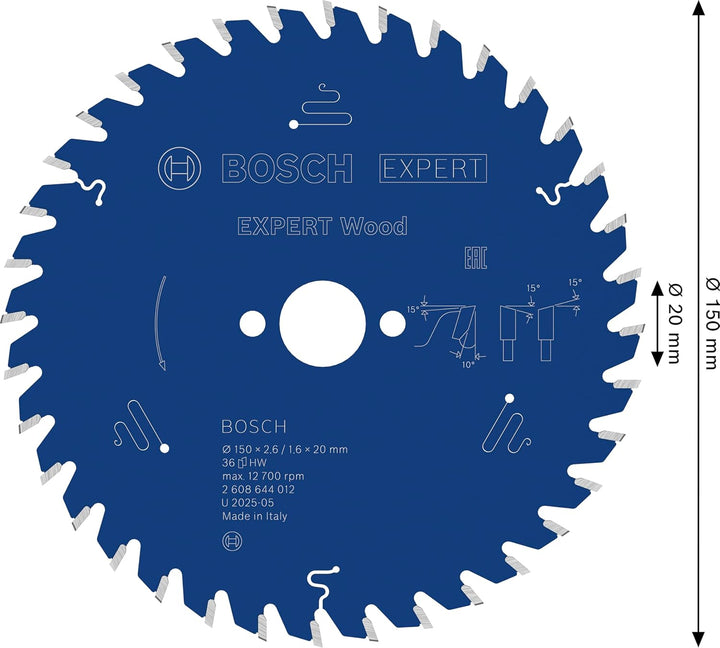 Bosch Professional 1x Kreissägeblatt Expert for Wood (Holz, Sägeblatt Ø 150 x 20 x 2,6 mm, 36 Zähne,
