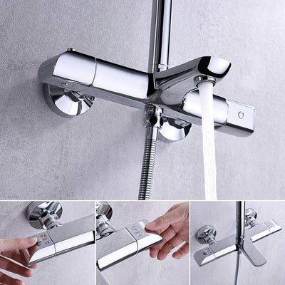 Ibergrif - Badewanne-Duschsystem mit Thermostat, Wanneneinlauf, Regendusche, Brauseschlauch, Handbra