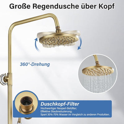 Suguword Messing Duscharmatur Duschset Duschsystem Regenduschset mit Kopfbrause Handbrause Duschkopf