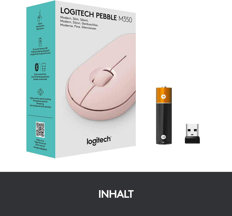 Logitech Pebble Mouse 2 M350s schlanke kabellose Bluetooth-Maus, mobil, leicht, anpassbare Taste, le