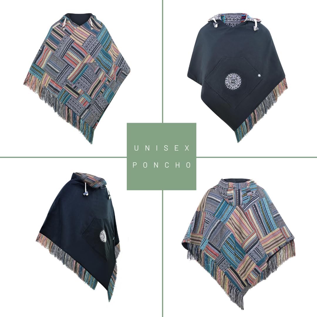 virblatt - Poncho Herren | Baumwolle | Herren Poncho Winter |zum Wenden| Mexiko Poncho Herren warm K