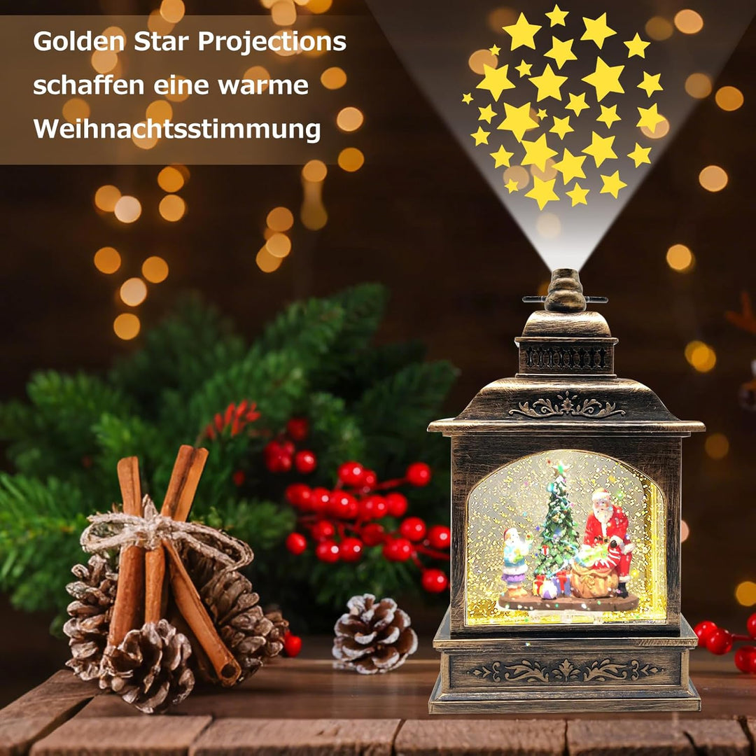 Marsyu Weihnachts Schneekugel Laterne mit Zeitschaltuhr, Beleuchtete USB/batteriebetriebene Wirbelnd