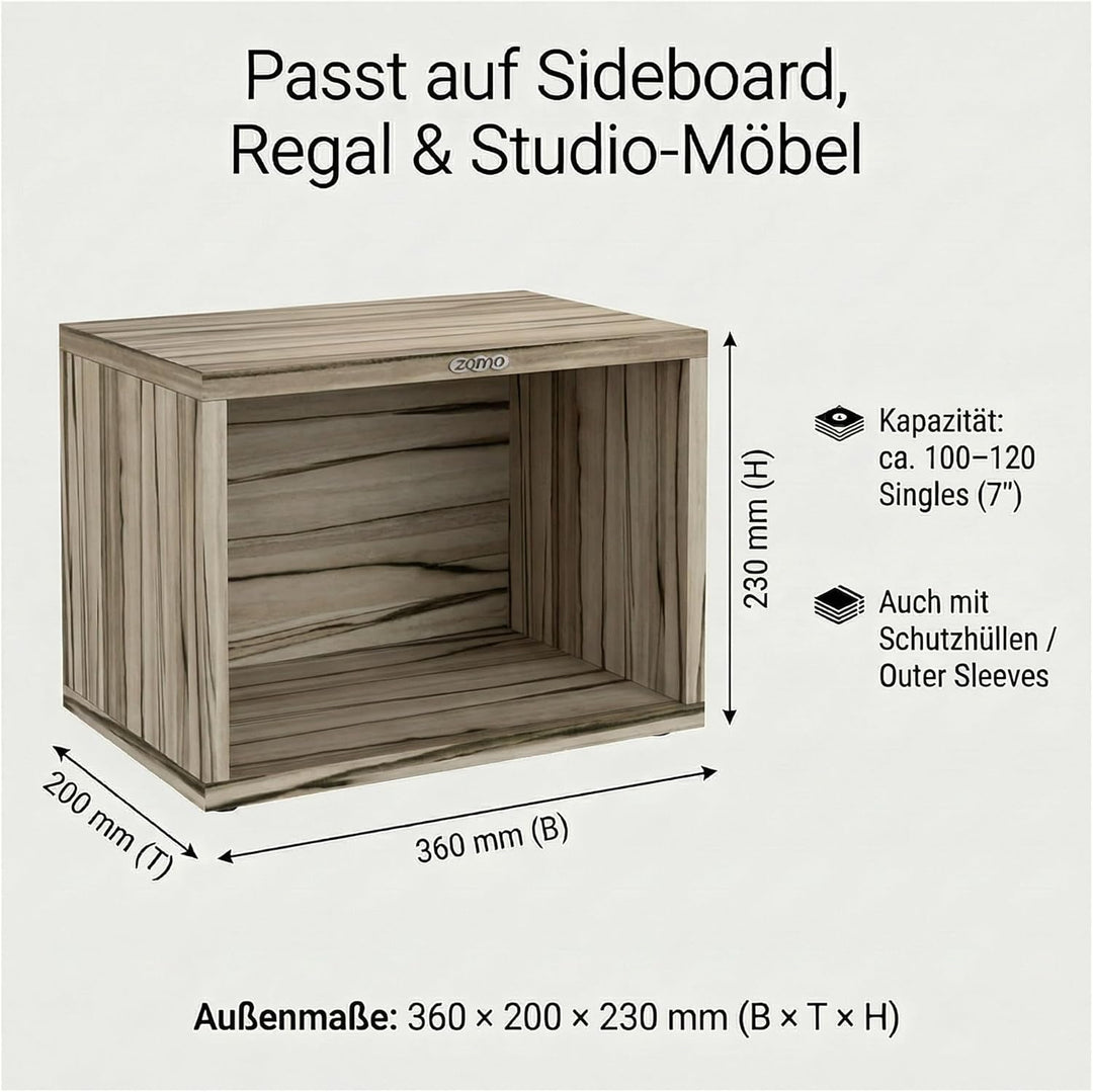 Zomo VS-Box 7/100 Vinyl Aufbewahrung für 100-120 Singles - 7 Zoll - 360 x 200 x 230 mm - Zebrano - M