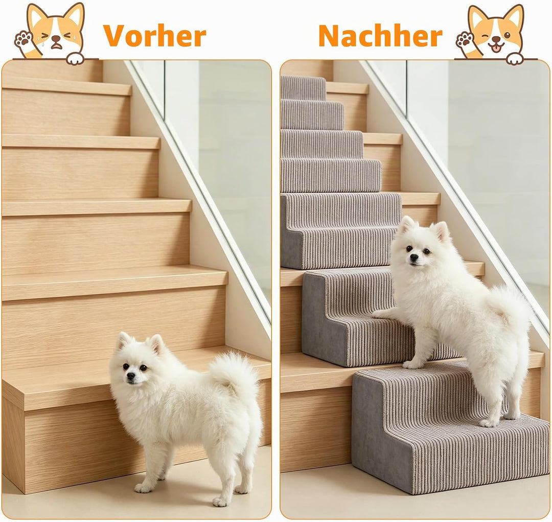 4 Stück Hunderampen für Treppen, rutschfeste Treppenhilfe für Hunde | Gefüllt mit Elastischem Schwam