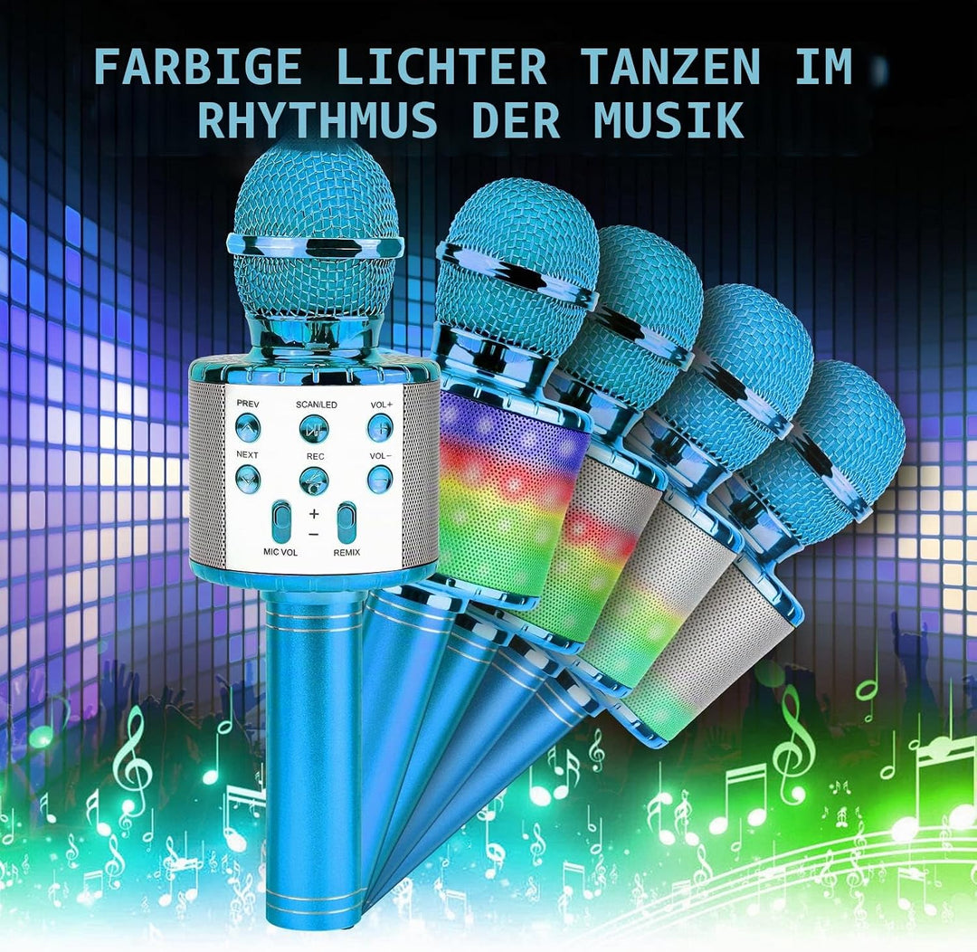 ShinePick Mikrofon Kinder, 4-in-1 Drahtloses Bluetooth Karaoke Mikrofon, Tragbare LED Microphone für