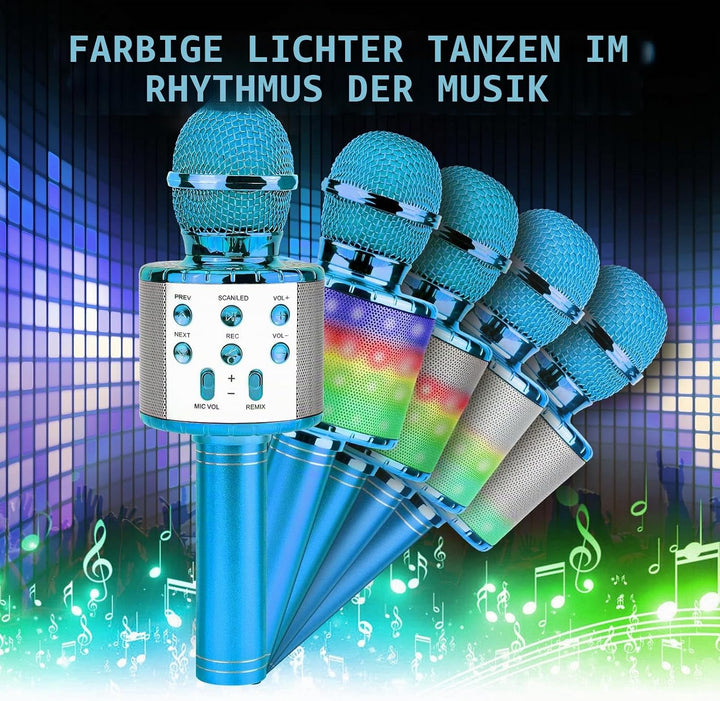 ShinePick Mikrofon Kinder, 4-in-1 Drahtloses Bluetooth Karaoke Mikrofon, Tragbare LED Microphone für