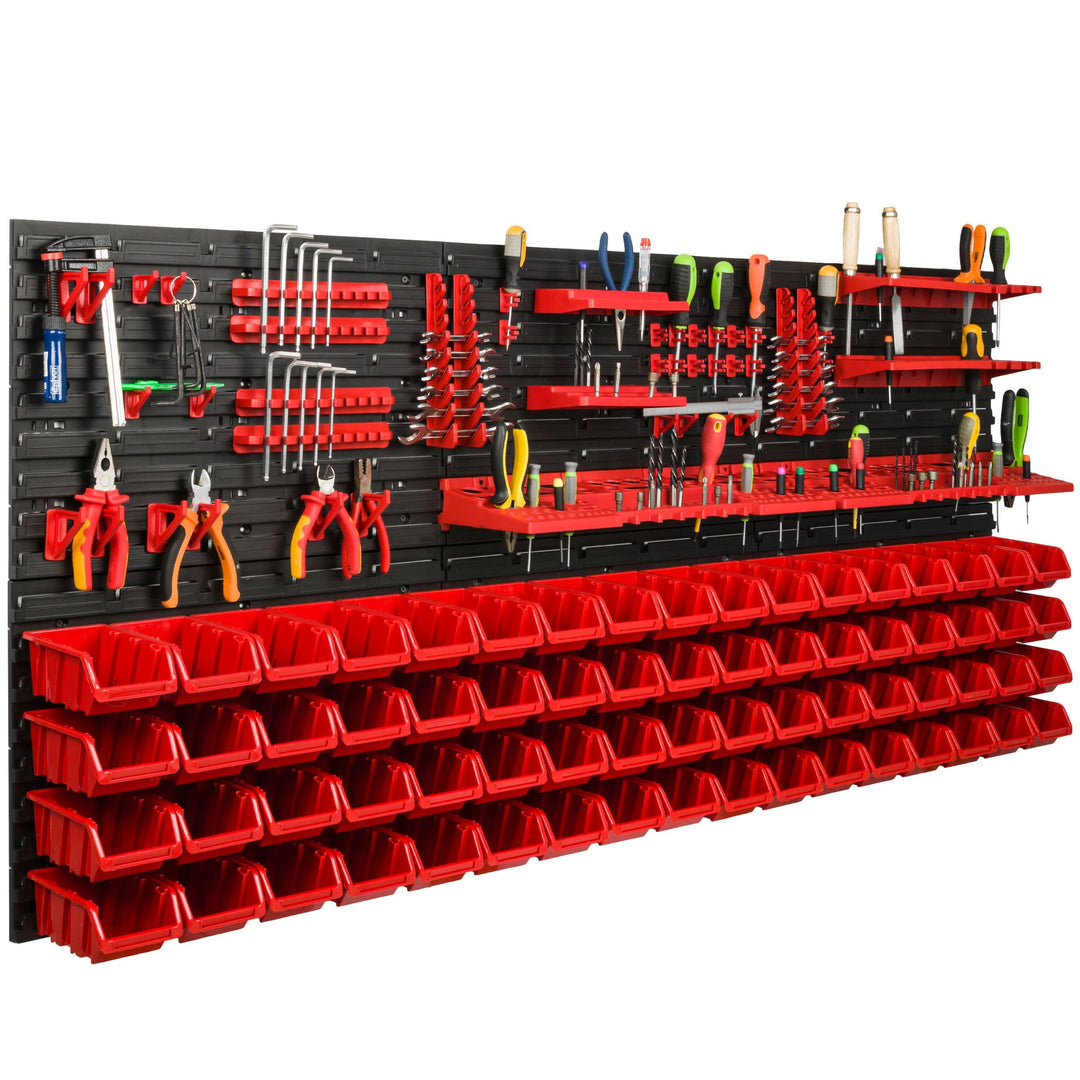 Lagersystem Werkstattregal | 172 x 78 cm | 68 stck. Box | Wandregal mit Werkzeughalterungen und Stap