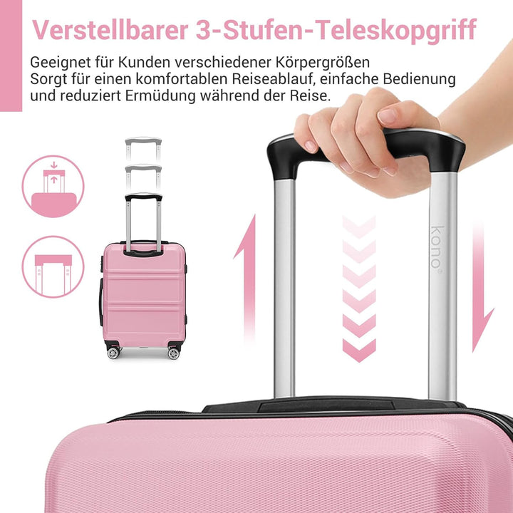 KONO Koffer Trolley Reisekoffer aus ABS+PC – Leichter Hartschalenkoffer mit 4 Zwillingsrollen und TS