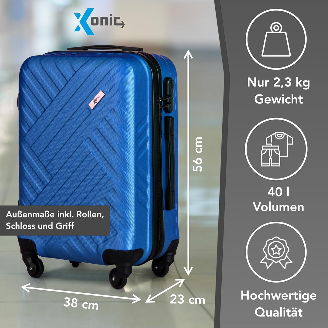 Xonic Design Reisekoffer - ABS Hartschalen Koffer mit 360° Leichtlauf-Rollen - hochwertiger Trolley