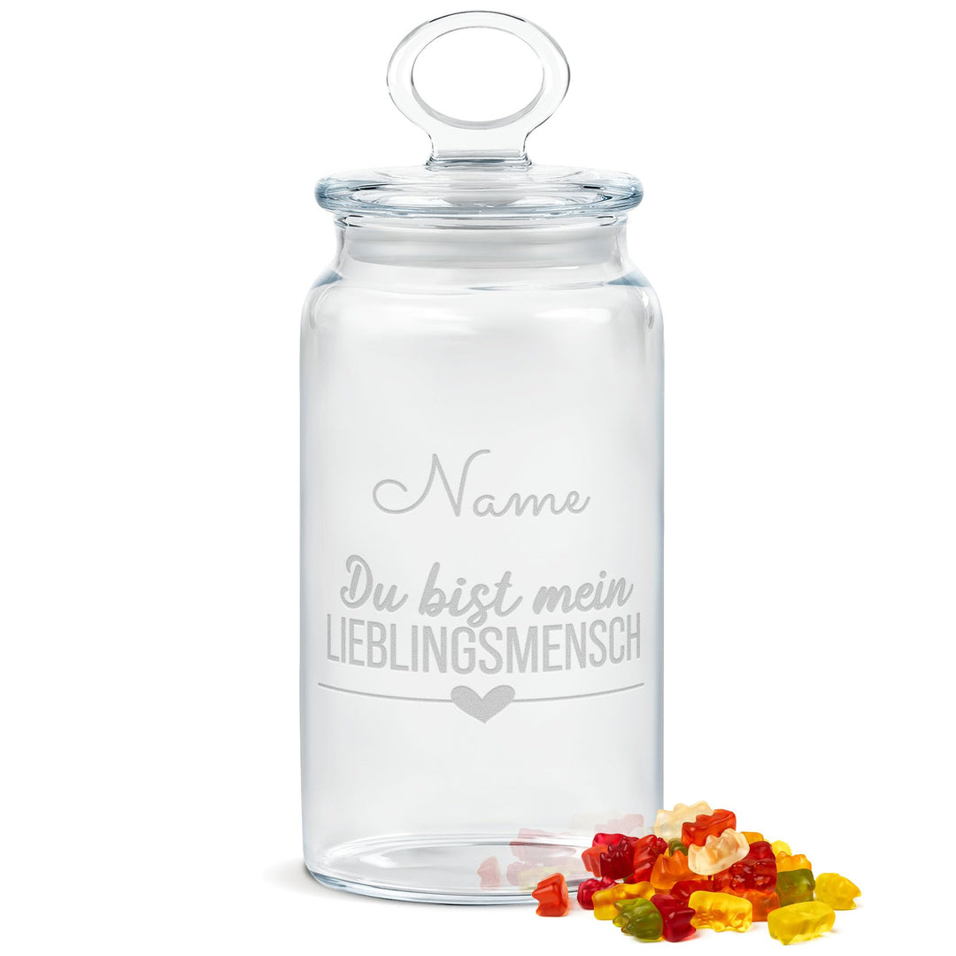 Print Royal PR Personalisierte Keksdose aus Glas mit Gravur - 1100 ml - Lieblingsmensch mit Name als