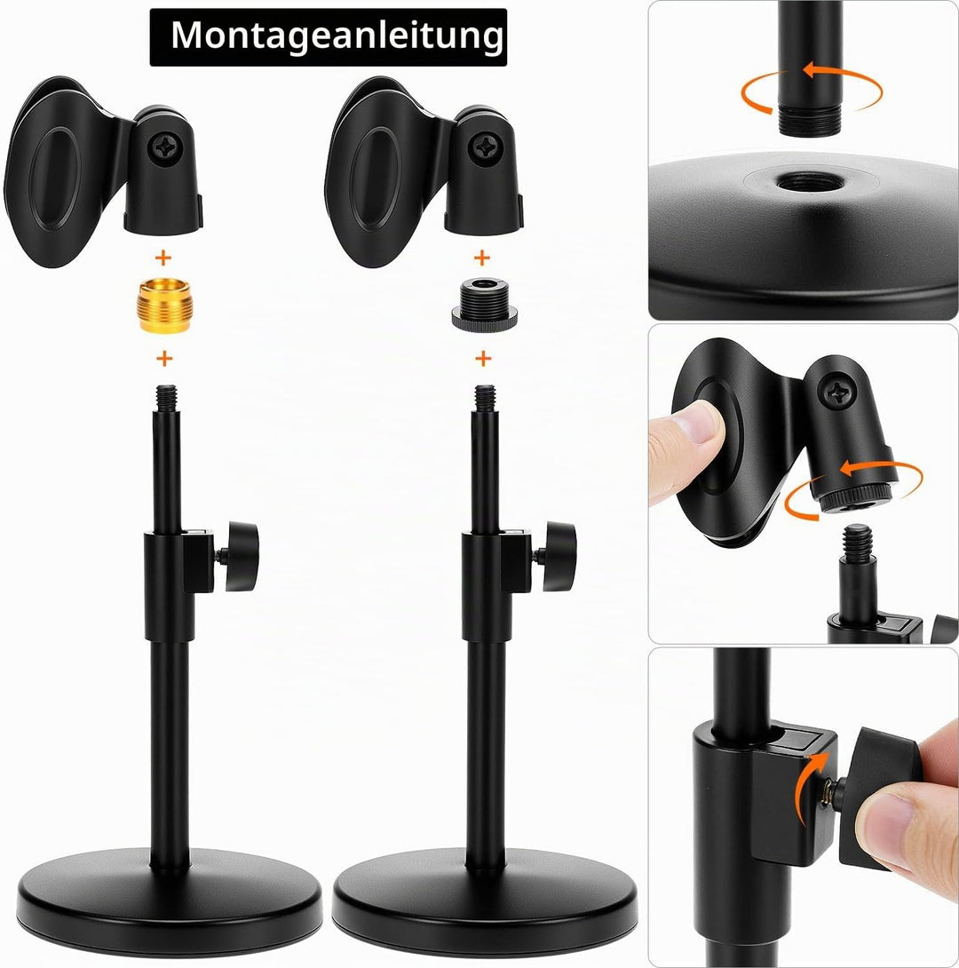 QWORK® Multifunktions-Desktop-Mikrofonständer, Verstellbares Tischstativ mit Handy-Clip, 5/8-Zoll-St