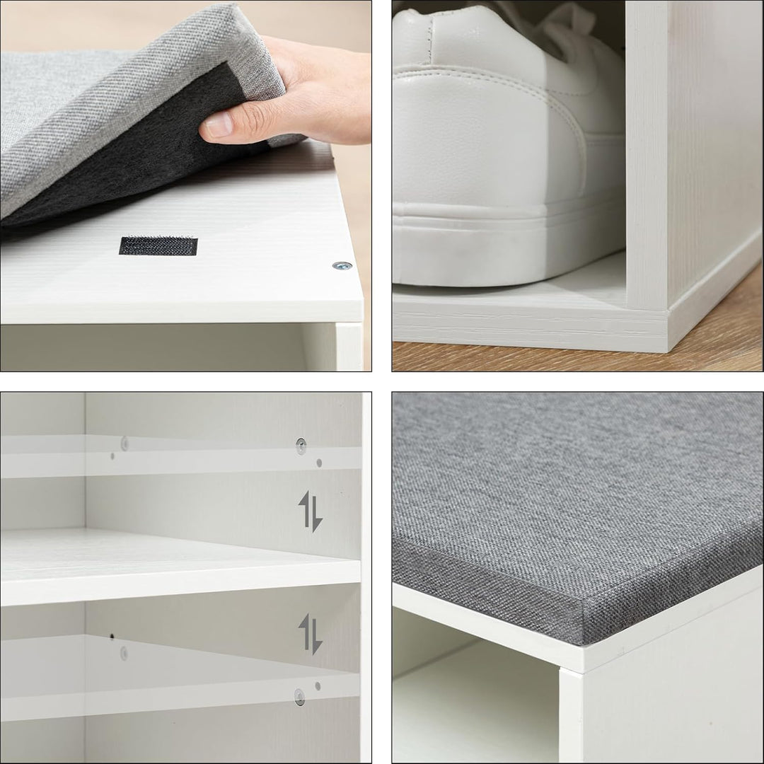 HOOBRO Schuhbank mit 10 Fächern, Garderobe Schuhregal Set, Schuhregal mit gepolsterter Sitzbank mit