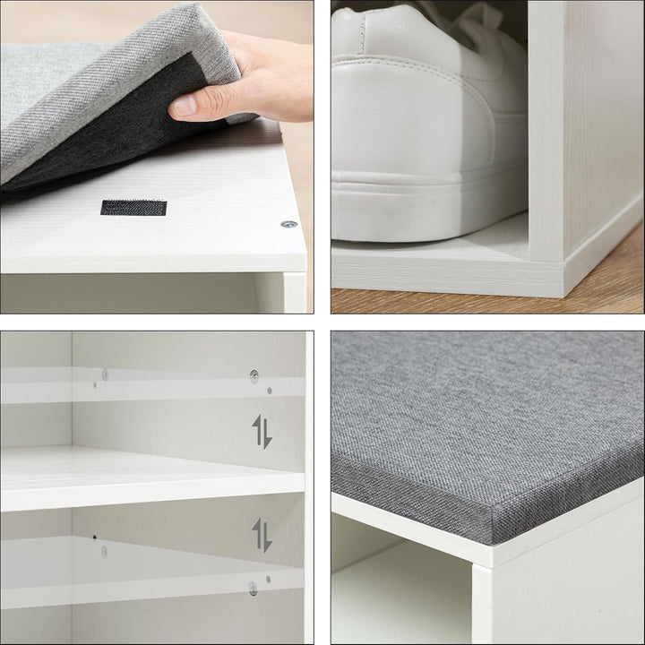 HOOBRO Schuhbank mit 10 Fächern, Garderobe Schuhregal Set, Schuhregal mit gepolsterter Sitzbank mit