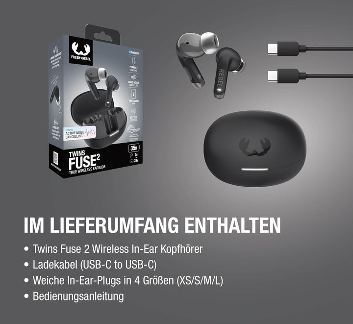 Fresh 'n Rebel Twins Fuse 2 Wireless In-Ear Kopfhörer Noise Cancelling - Klarer Sound - 36h Akku - B