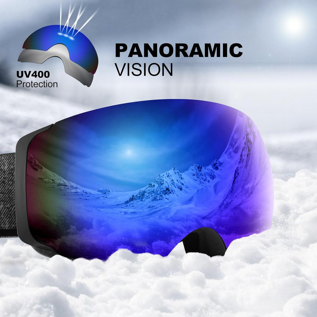 Odoland Skibrille Unisex für Damen und Herren Jungen Rahmenlose Snowboardbrille mit Magnetische Wech