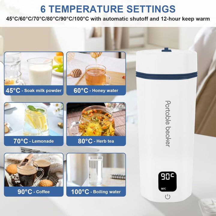 Reise Wasserkocher Klein Elektrische 450ML, Reise Elektrisch Wasserkocher 6Temperaturoptionen, Tragb